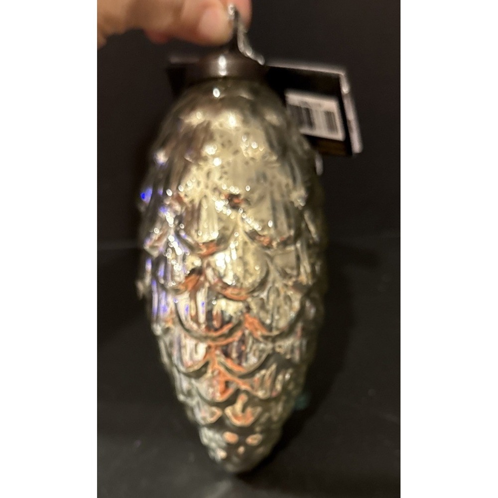 Robert Stanley Large Silver Pinecone Heavy Glass Christmas Holiday Ornament NEW